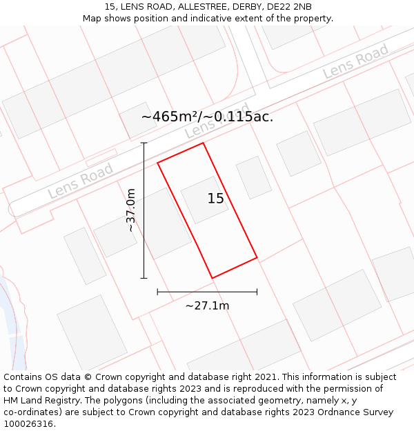 15, LENS ROAD, ALLESTREE, DERBY, DE22 2NB: Plot and title map