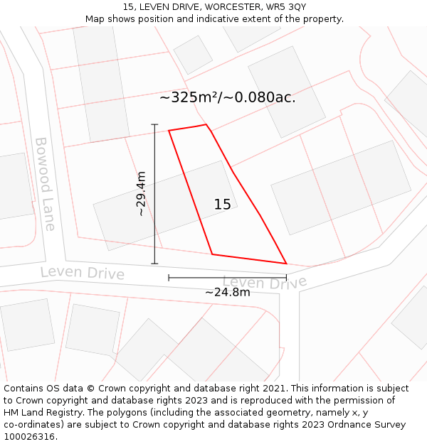 15, LEVEN DRIVE, WORCESTER, WR5 3QY: Plot and title map