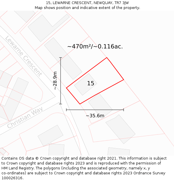 15, LEWARNE CRESCENT, NEWQUAY, TR7 3JW: Plot and title map