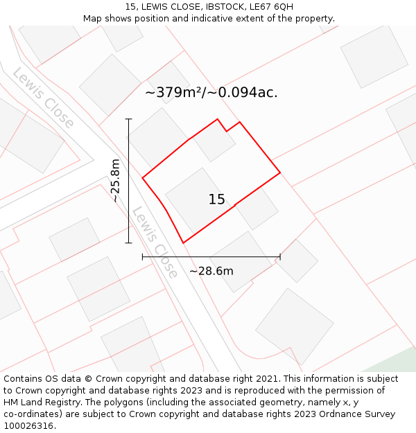15, LEWIS CLOSE, IBSTOCK, LE67 6QH: Plot and title map