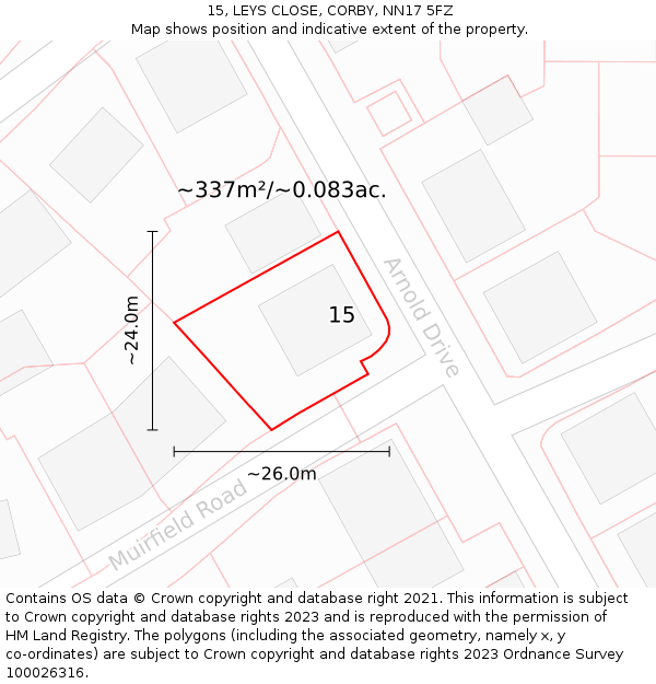 15, LEYS CLOSE, CORBY, NN17 5FZ: Plot and title map