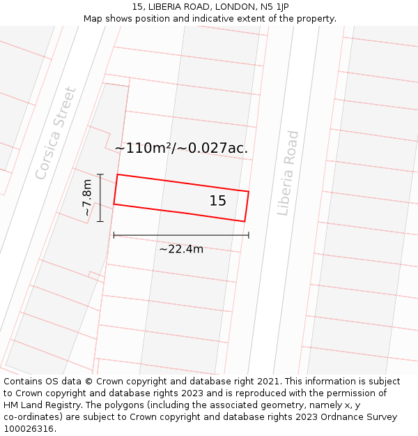 15, LIBERIA ROAD, LONDON, N5 1JP: Plot and title map