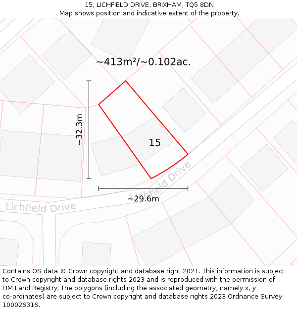 15, LICHFIELD DRIVE, BRIXHAM, TQ5 8DN: Plot and title map