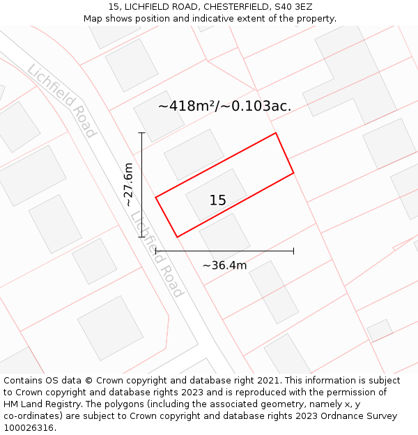 15, LICHFIELD ROAD, CHESTERFIELD, S40 3EZ: Plot and title map