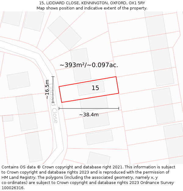 15, LIDDIARD CLOSE, KENNINGTON, OXFORD, OX1 5RY: Plot and title map