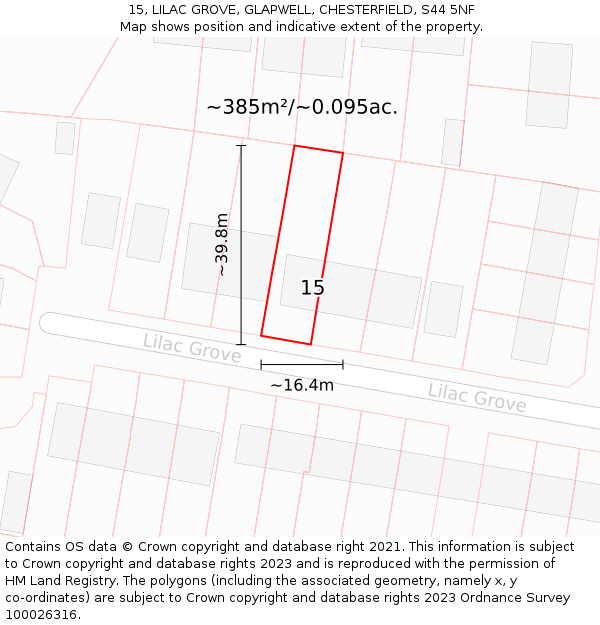 15, LILAC GROVE, GLAPWELL, CHESTERFIELD, S44 5NF: Plot and title map