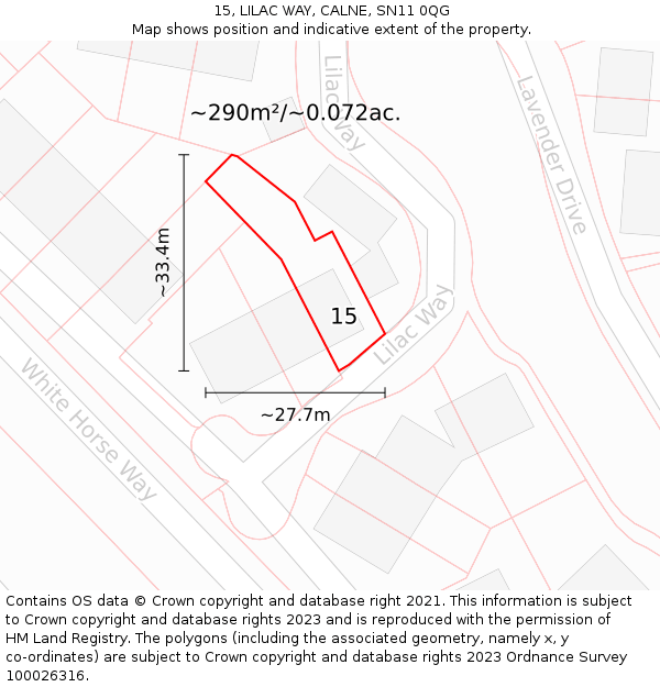 15, LILAC WAY, CALNE, SN11 0QG: Plot and title map