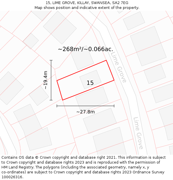 15, LIME GROVE, KILLAY, SWANSEA, SA2 7EG: Plot and title map