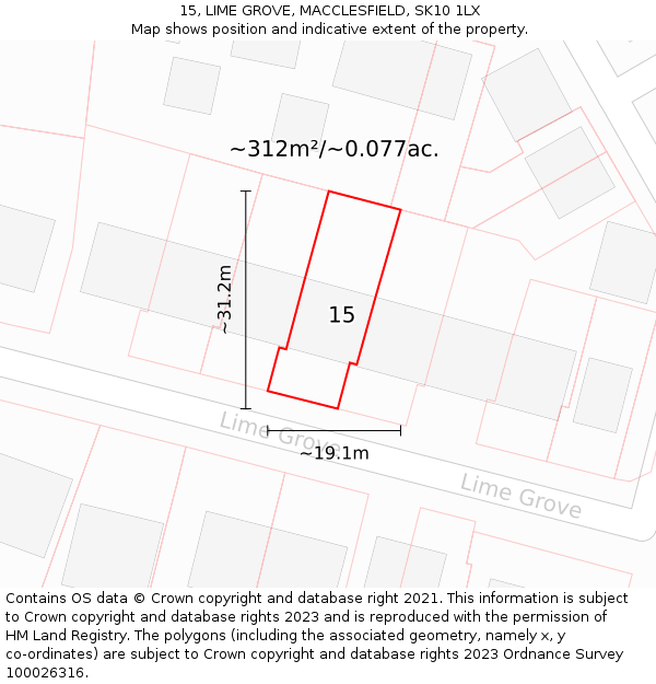 15, LIME GROVE, MACCLESFIELD, SK10 1LX: Plot and title map