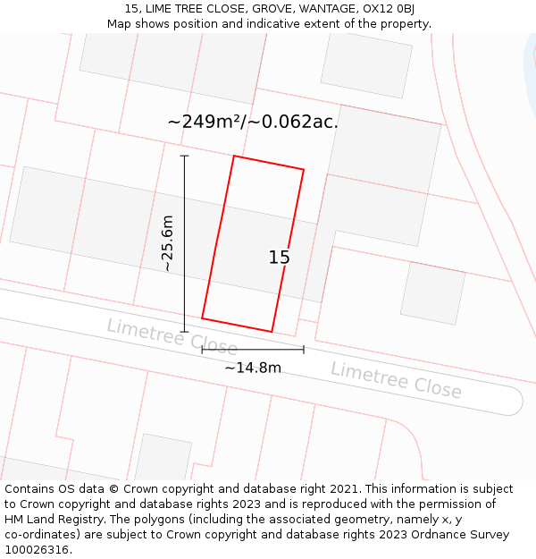 15, LIME TREE CLOSE, GROVE, WANTAGE, OX12 0BJ: Plot and title map