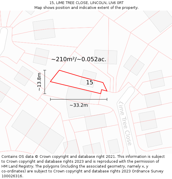 15, LIME TREE CLOSE, LINCOLN, LN6 0RT: Plot and title map