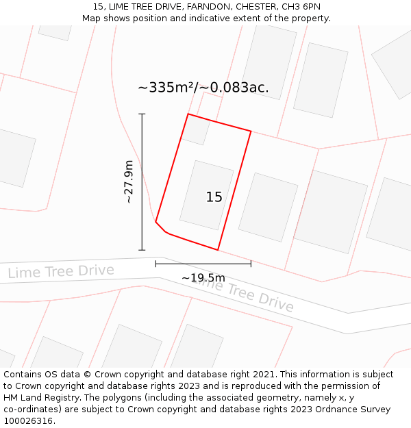15, LIME TREE DRIVE, FARNDON, CHESTER, CH3 6PN: Plot and title map