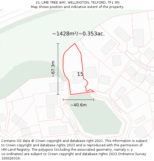 15, LIME TREE WAY, WELLINGTON, TELFORD, TF1 3PJ: Plot and title map