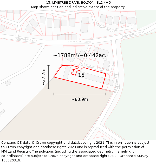 15, LIMETREE DRIVE, BOLTON, BL2 4HD: Plot and title map