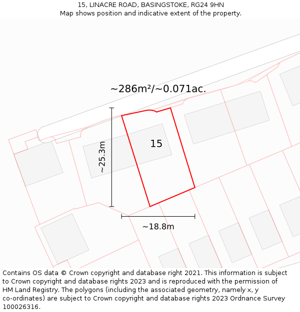 15, LINACRE ROAD, BASINGSTOKE, RG24 9HN: Plot and title map