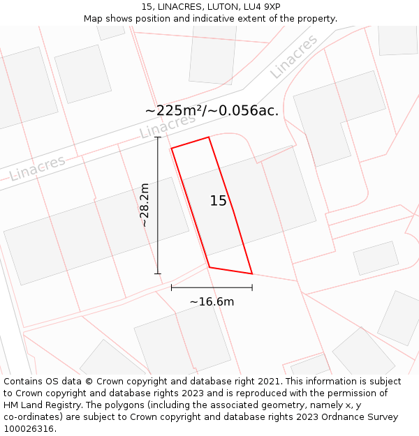 15, LINACRES, LUTON, LU4 9XP: Plot and title map
