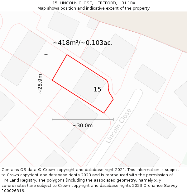 15, LINCOLN CLOSE, HEREFORD, HR1 1RX: Plot and title map