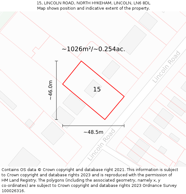 15, LINCOLN ROAD, NORTH HYKEHAM, LINCOLN, LN6 8DL: Plot and title map