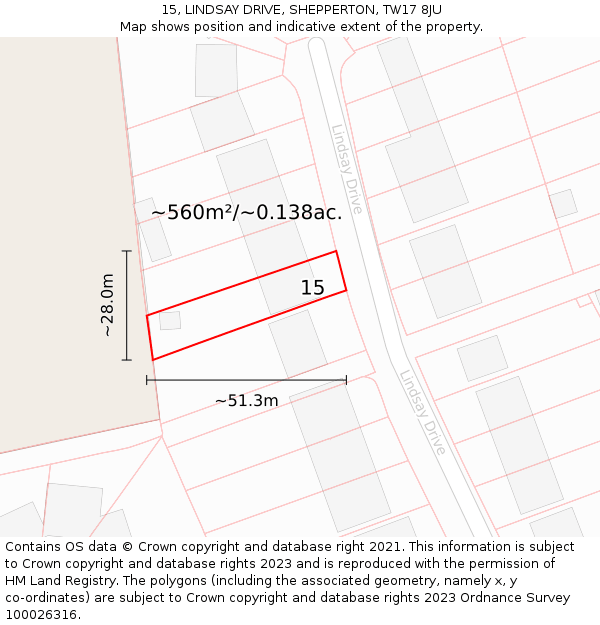 15, LINDSAY DRIVE, SHEPPERTON, TW17 8JU: Plot and title map