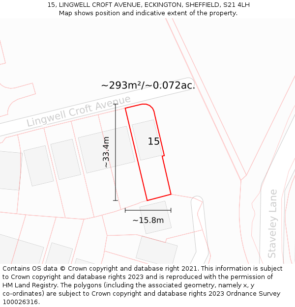 15, LINGWELL CROFT AVENUE, ECKINGTON, SHEFFIELD, S21 4LH: Plot and title map