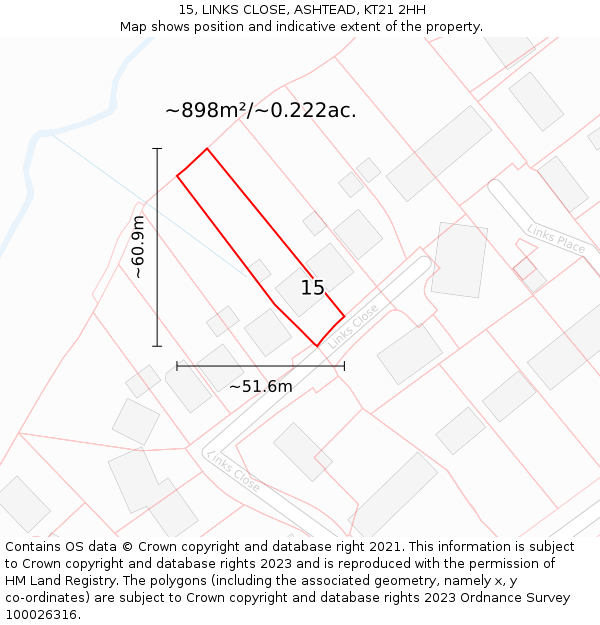 15, LINKS CLOSE, ASHTEAD, KT21 2HH: Plot and title map