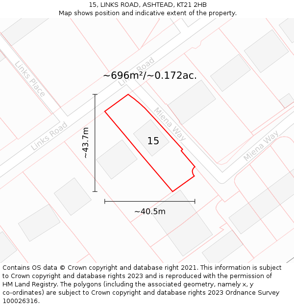 15, LINKS ROAD, ASHTEAD, KT21 2HB: Plot and title map