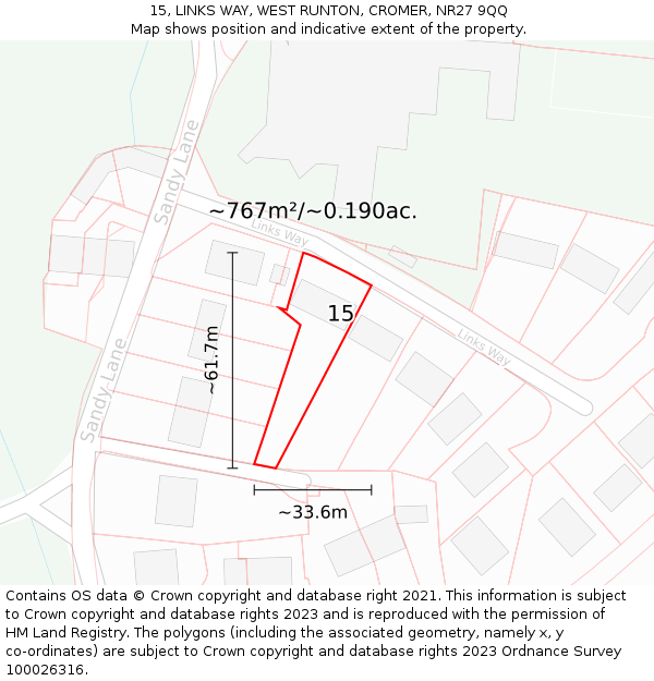 15, LINKS WAY, WEST RUNTON, CROMER, NR27 9QQ: Plot and title map