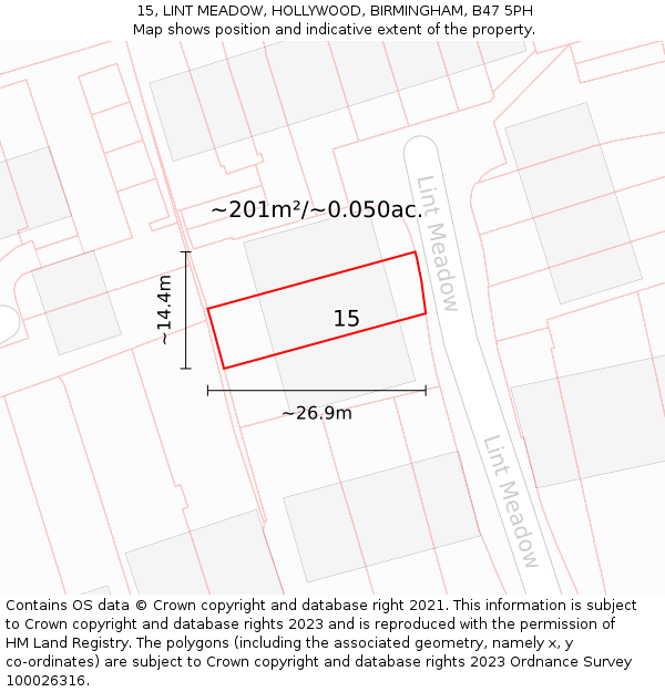 15, LINT MEADOW, HOLLYWOOD, BIRMINGHAM, B47 5PH: Plot and title map