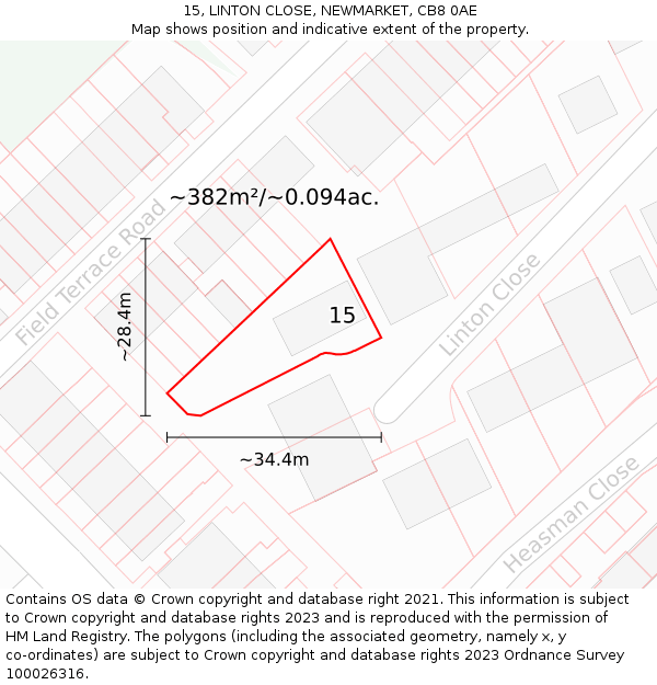 15, LINTON CLOSE, NEWMARKET, CB8 0AE: Plot and title map