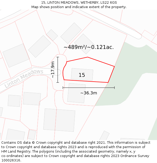 15, LINTON MEADOWS, WETHERBY, LS22 6GS: Plot and title map
