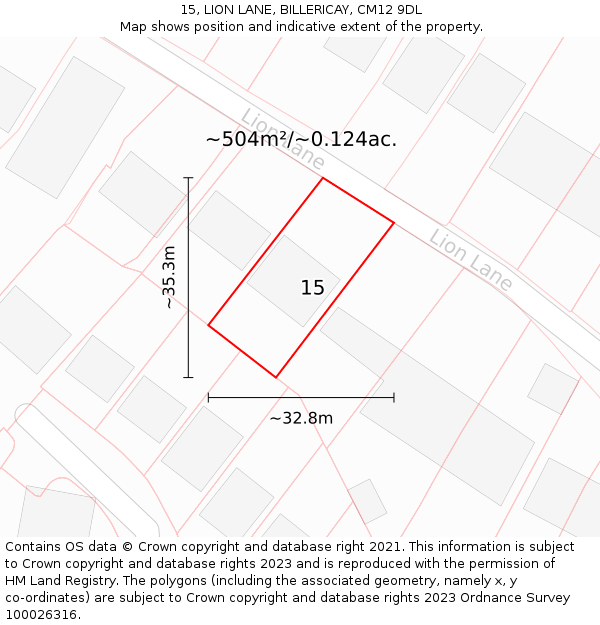 15, LION LANE, BILLERICAY, CM12 9DL: Plot and title map