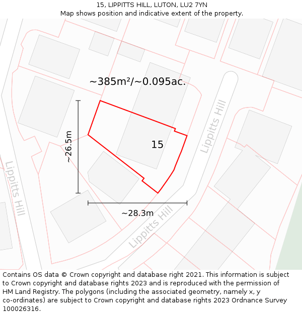 15, LIPPITTS HILL, LUTON, LU2 7YN: Plot and title map