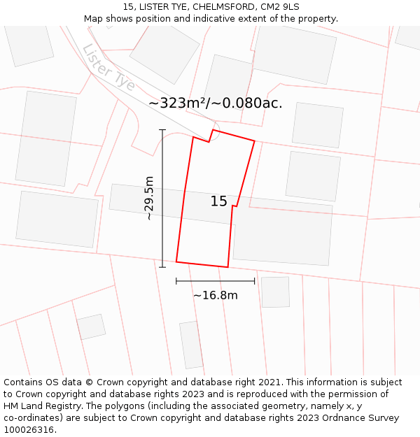 15, LISTER TYE, CHELMSFORD, CM2 9LS: Plot and title map