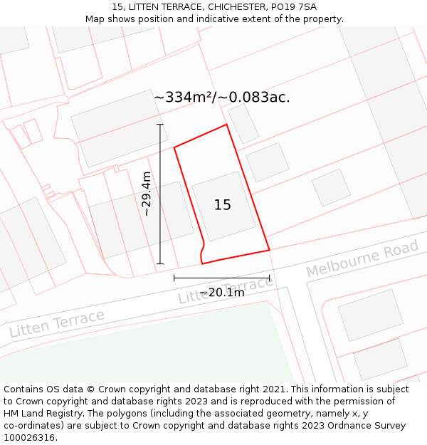 15, LITTEN TERRACE, CHICHESTER, PO19 7SA: Plot and title map