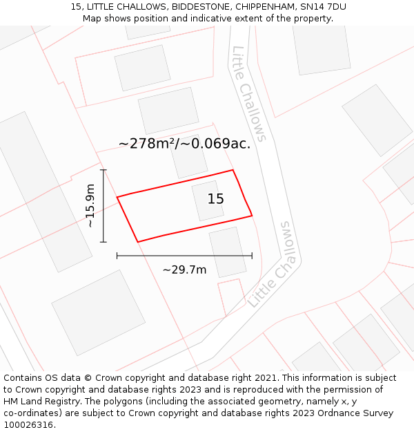 15, LITTLE CHALLOWS, BIDDESTONE, CHIPPENHAM, SN14 7DU: Plot and title map