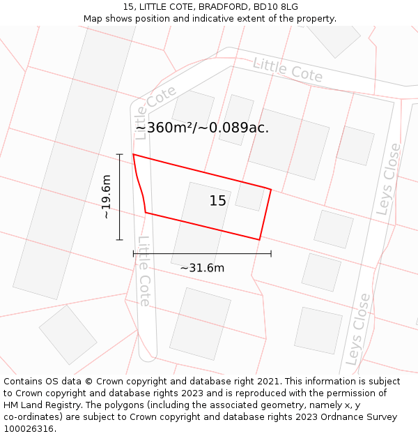 15, LITTLE COTE, BRADFORD, BD10 8LG: Plot and title map
