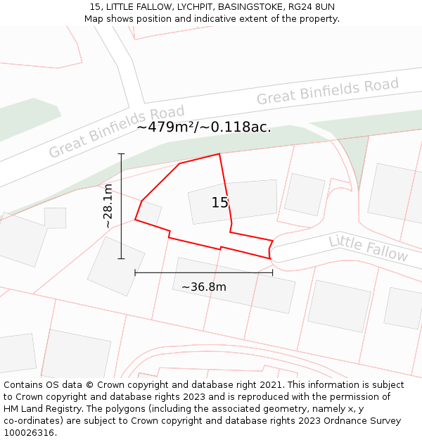 15, LITTLE FALLOW, LYCHPIT, BASINGSTOKE, RG24 8UN: Plot and title map