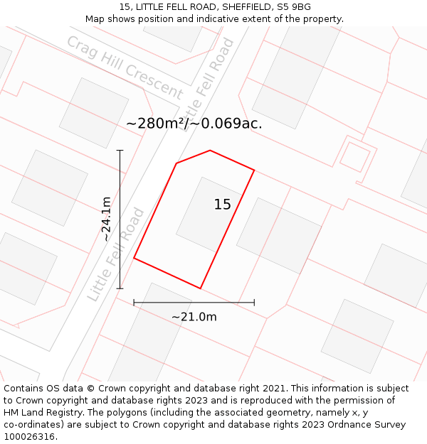 15, LITTLE FELL ROAD, SHEFFIELD, S5 9BG: Plot and title map