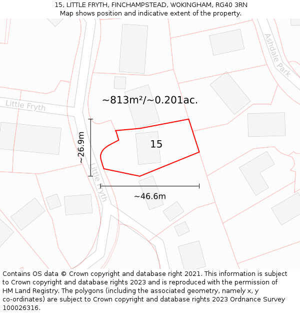 15, LITTLE FRYTH, FINCHAMPSTEAD, WOKINGHAM, RG40 3RN: Plot and title map