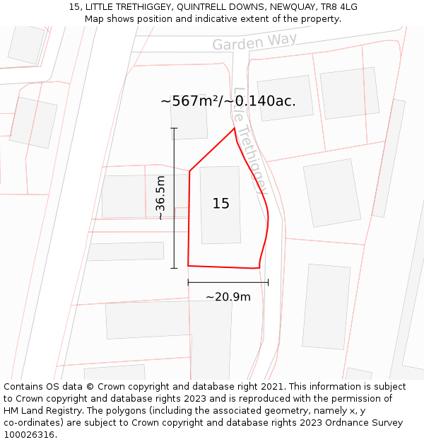 15, LITTLE TRETHIGGEY, QUINTRELL DOWNS, NEWQUAY, TR8 4LG: Plot and title map