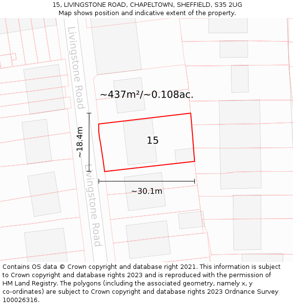 15, LIVINGSTONE ROAD, CHAPELTOWN, SHEFFIELD, S35 2UG: Plot and title map