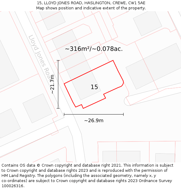 15, LLOYD JONES ROAD, HASLINGTON, CREWE, CW1 5AE: Plot and title map