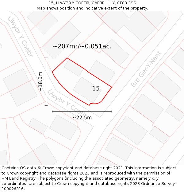 15, LLWYBR Y COETIR, CAERPHILLY, CF83 3SS: Plot and title map