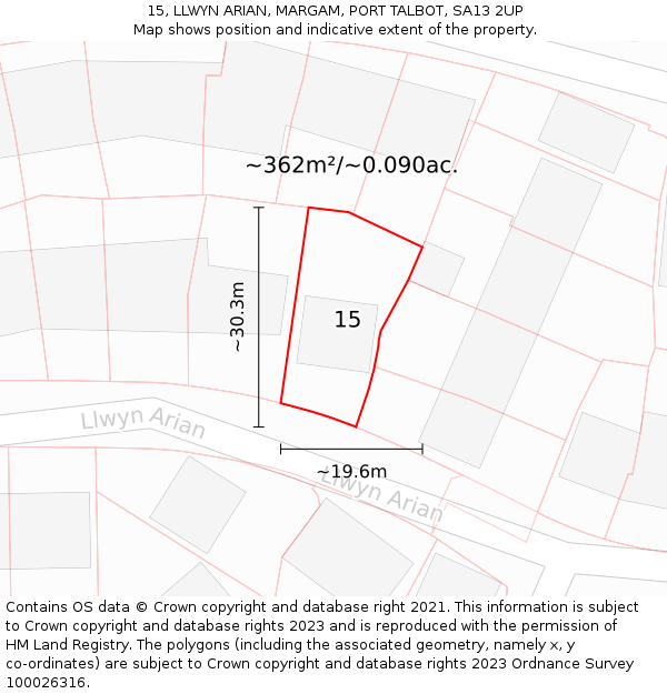 15, LLWYN ARIAN, MARGAM, PORT TALBOT, SA13 2UP: Plot and title map