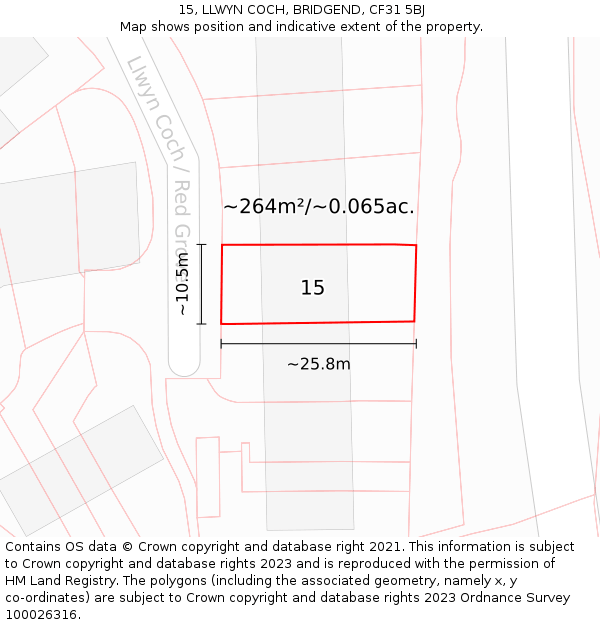 15, LLWYN COCH, BRIDGEND, CF31 5BJ: Plot and title map