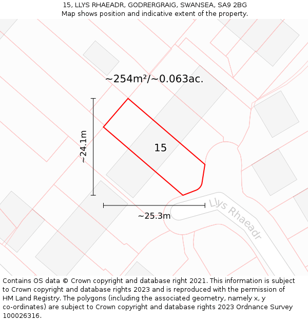 15, LLYS RHAEADR, GODRERGRAIG, SWANSEA, SA9 2BG: Plot and title map