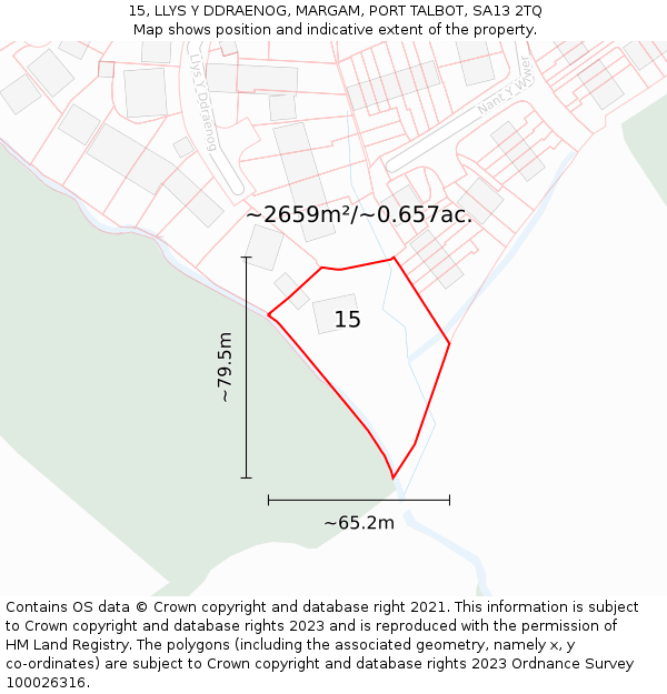 15, LLYS Y DDRAENOG, MARGAM, PORT TALBOT, SA13 2TQ: Plot and title map