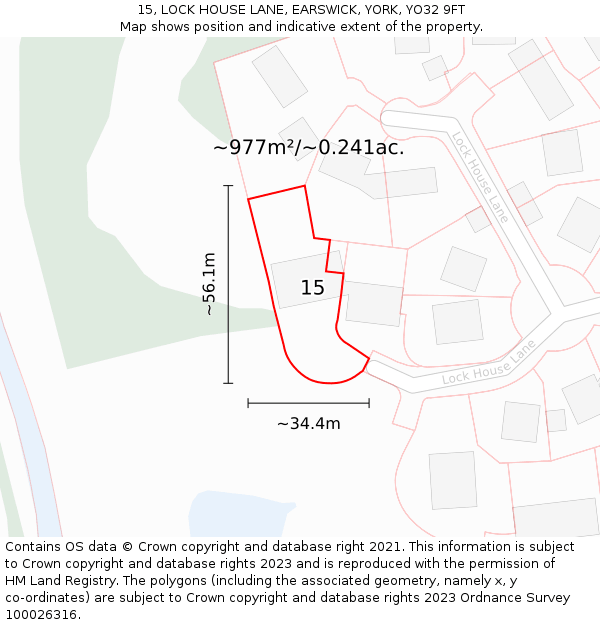 15, LOCK HOUSE LANE, EARSWICK, YORK, YO32 9FT: Plot and title map