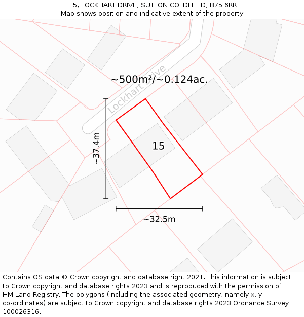 15, LOCKHART DRIVE, SUTTON COLDFIELD, B75 6RR: Plot and title map