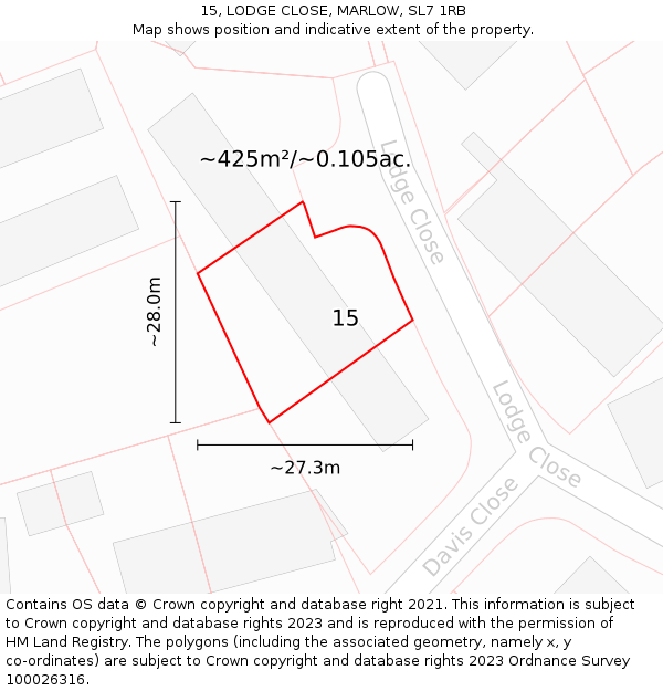 15, LODGE CLOSE, MARLOW, SL7 1RB: Plot and title map